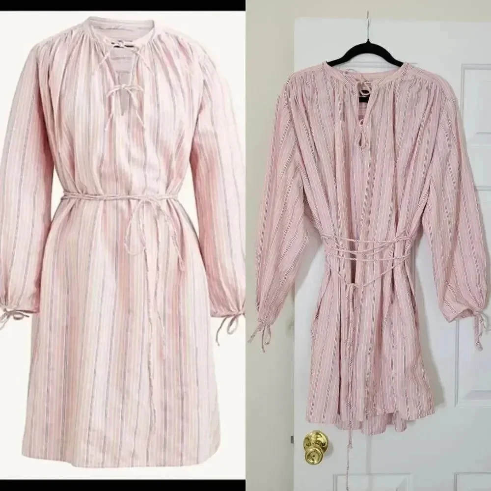 J. Crew Re-Imagined Alma Pink Striped Beach Boho Cotton Dress Womens Size L-XL,